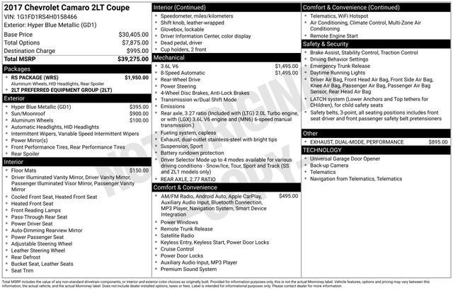 2017 Chevrolet Camaro 2LT