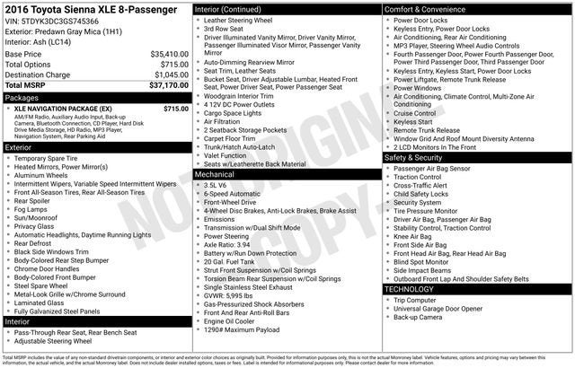 2016 Toyota Sienna XLE 8 Passenger