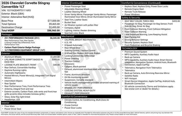 2026 Chevrolet Corvette Stingray 1LT