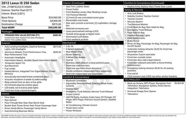 2012 Lexus IS 250 4DR SPT SDN RWD M