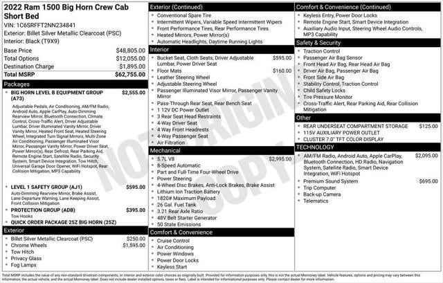 2022 RAM 1500 Big Horn Crew Cab 4x4 5'7' Box