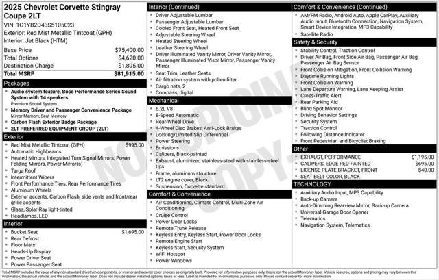 2025 Chevrolet Corvette Stingray RWD Coupe 2LT