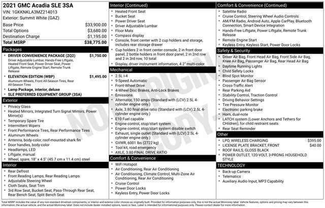 2021 GMC Acadia SLE